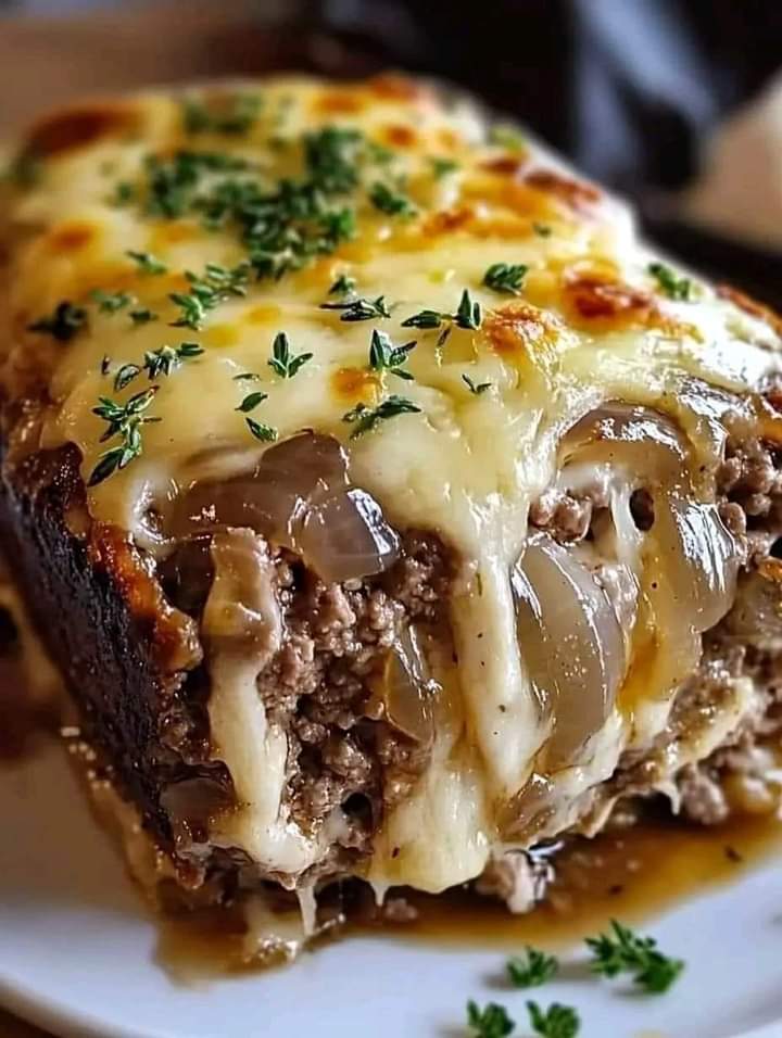 Crockpot French Onion Meatloaf with Melted Swiss Cheese 🧀